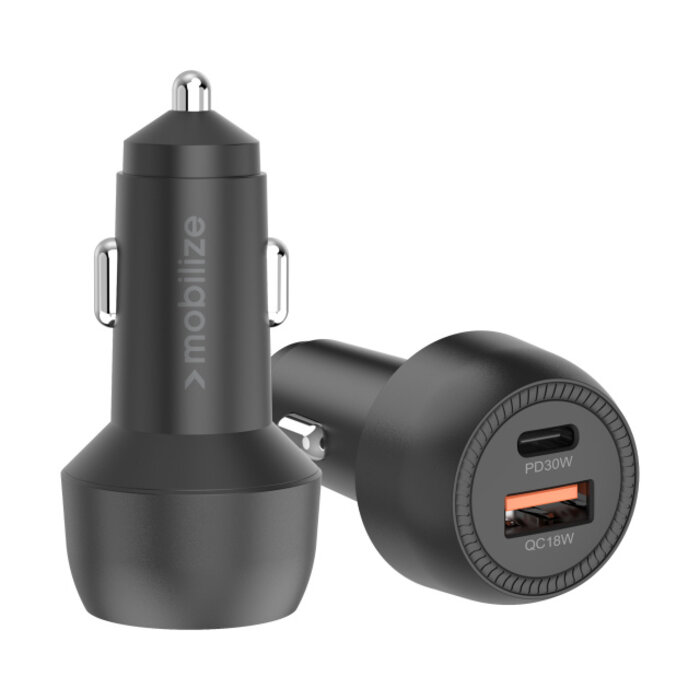 Mobilize Mobilize Autolader USB + USB-C 48W met PD, PPS en Quick Charge - Zwart