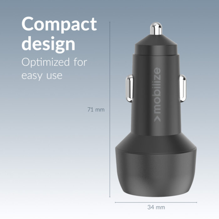 Mobilize Mobilize Autolader USB + USB-C 48W met PD, PPS en Quick Charge - Zwart