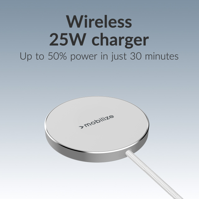 Mobilize Mobilize Magnetische Draadloze Oplader 25W Qi2.2 MagSafe - Wit Aluminium