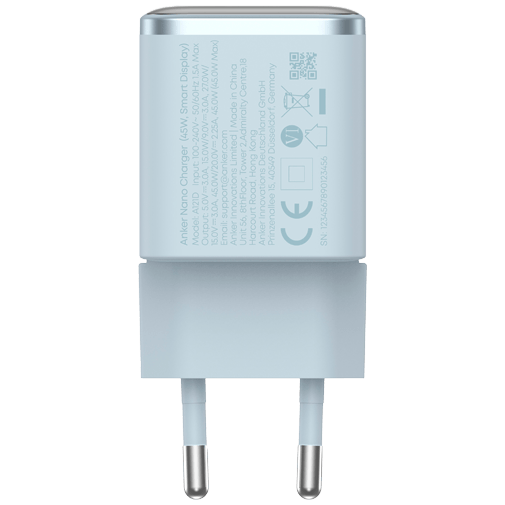 Anker Anker Nano USB-C Snellader 45W met Display - Lichtblauw