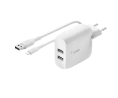 Belkin Belkin Boost Charge Dual USB Oplader 24W + Lightning Kabel Wit