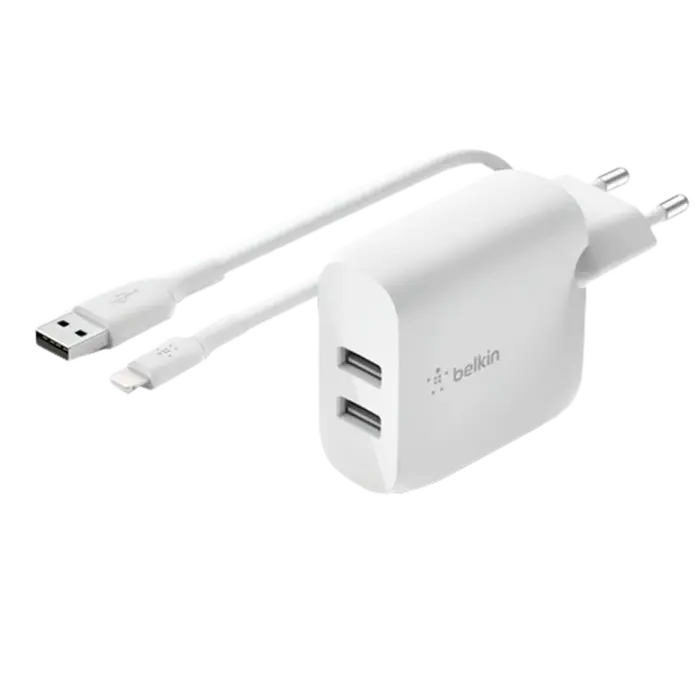Belkin Belkin Boost Charge Dual USB Oplader 24W + Lightning Kabel Wit