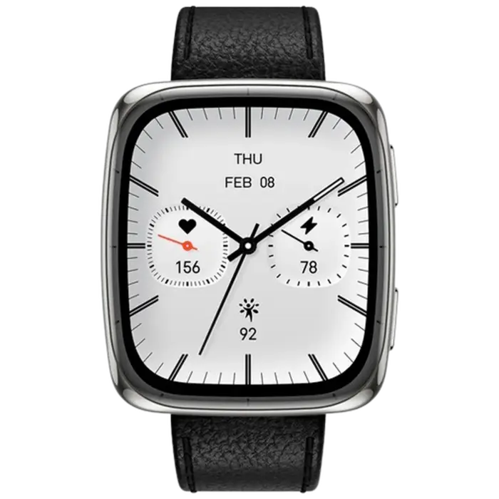 Amazfit Amazfit Active 2 Square Smartwatch Zilver - Met Zwarte Leren Band