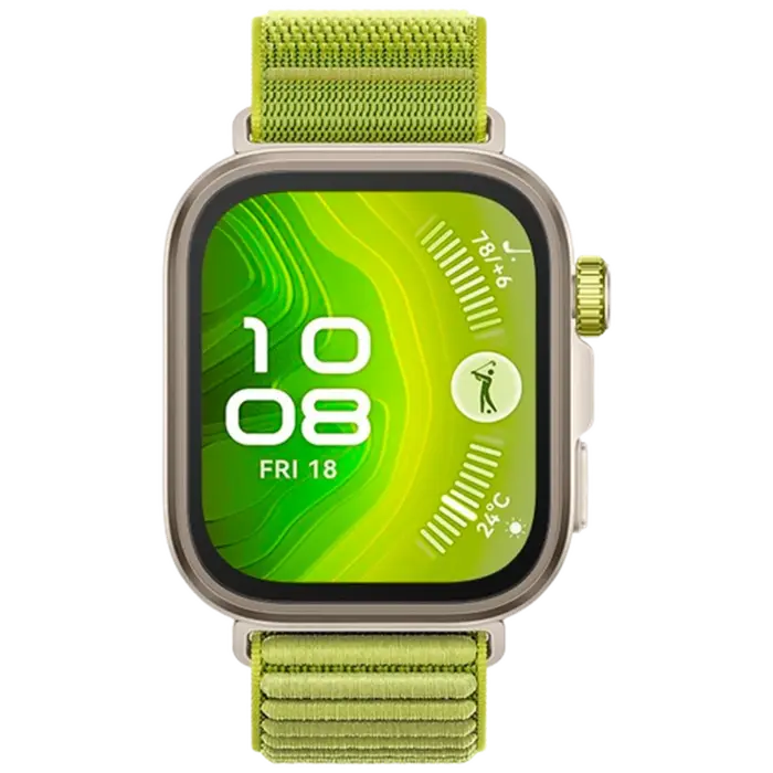 Huawei Huawei Watch Fit 4 Pro Goud met Groene Nylon Band