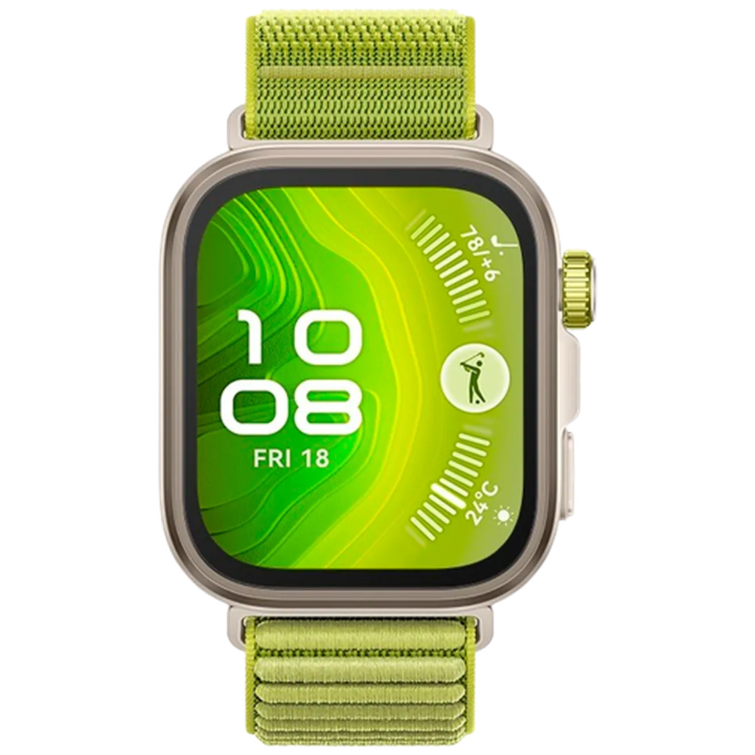 Huawei Huawei Watch Fit 4 Pro Goud met Groene Nylon Band