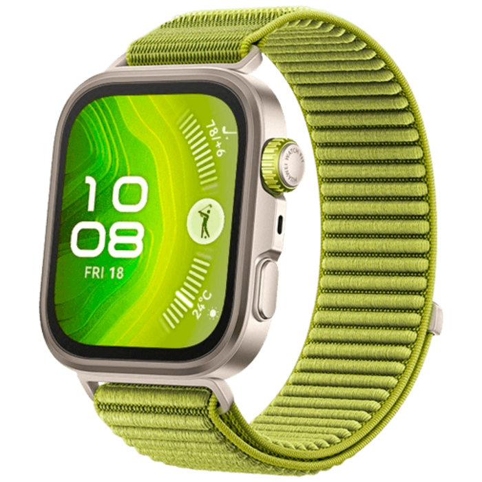 Huawei Huawei Watch Fit 4 Pro Goud met Groene Nylon Band