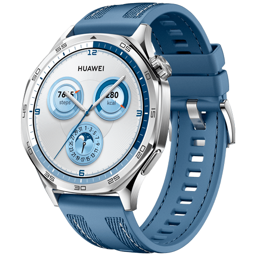 Huawei Huawei Watch GT 5 46mm Smartwatch - Zilver met Blauwe Textiel Band