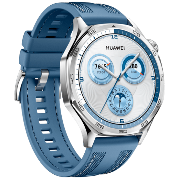 Huawei Huawei Watch GT 5 46mm Smartwatch - Zilver met Blauwe Textiel Band
