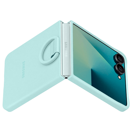 Samsung Samsung Galaxy Z Flip 7 Siliconen Back Cover met Ring - Mint