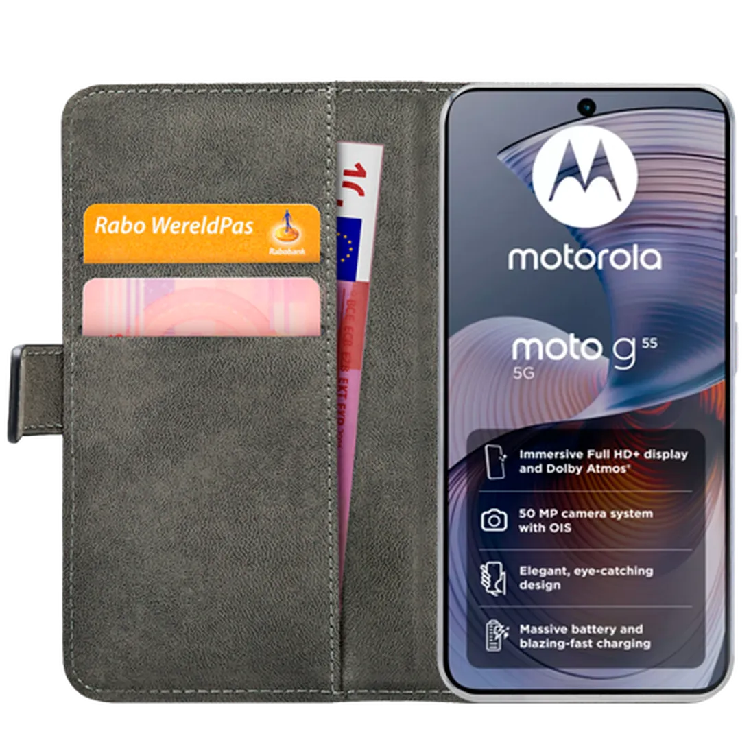 Mobilize Mobilize PU-leer Book Case Zwart voor Motorola Moto G55 5G
