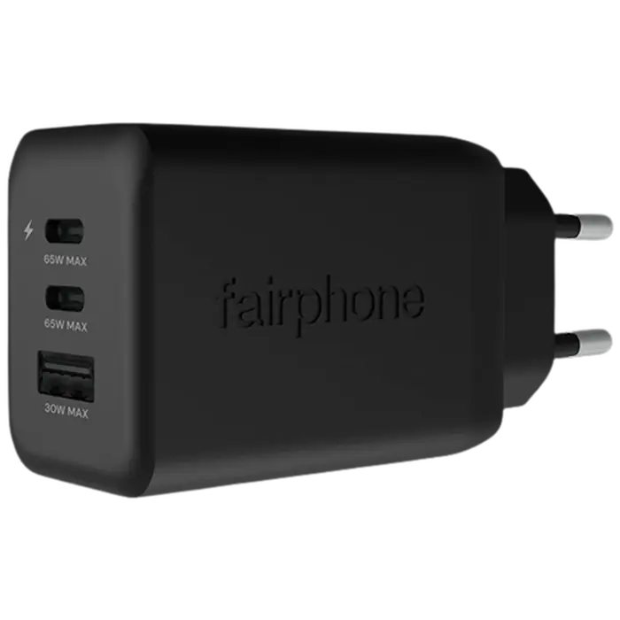 Fairphone Fairphone 65W Triple-Port Snellader - GaN USB-C & USB-A - Zwart