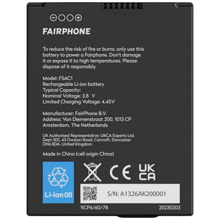 Fairphone Originele Fairphone 5 Batterij - 4200 mAh Accu (f5batt-1zw-ww1)