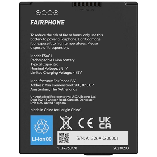 Fairphone Originele Fairphone 5 Batterij - 4200 mAh Accu (f5batt-1zw-ww1)