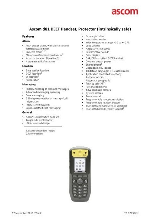 Ascom Ascom d81 protector DECT handset NM MD PC