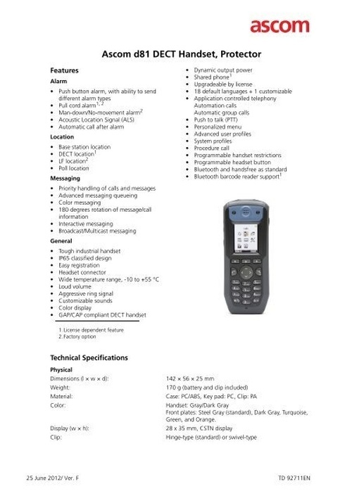 Ascom Ascom d81 protector DECT handset NM MD PC