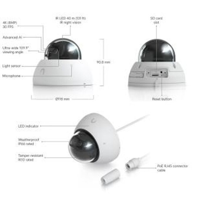 Ubiquiti Ubiquiti UniFi Protect AI Dome 4K Beveiligingscamera - Zwart (UVC-AI-Dome-B)