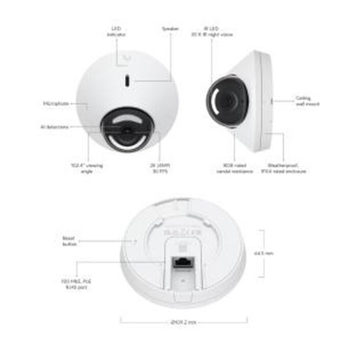 Ubiquiti Ubiquiti UniFi Protect G5 Dome 3-Pack - 2K HD Beveiligingscamera's