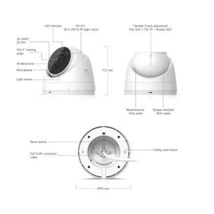 Ubiquiti Ubiquiti UniFi Protect G5 Turret Ultra 2K HD PoE Beveiligingscamera