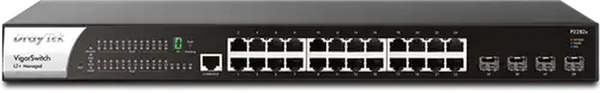 Draytek DrayTek VigorSwitch P2282x 24-Poort PoE+ Switch (400W, 4x 10G SFP+)