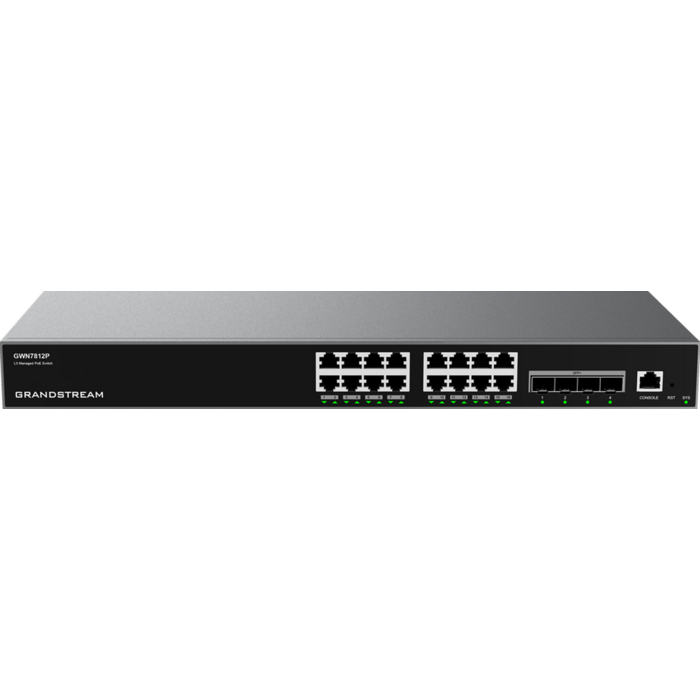 Grandstream Grandstream GWN7812P Layer 3 Managed Switch met 16 Gigabit PoE+ en 4 SFP+ poorten