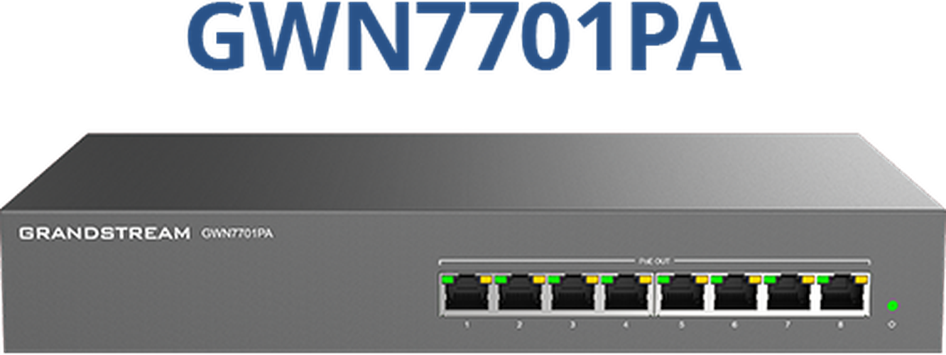 Grandstream Grandstream GWN7701PA 8-Poorts Gigabit Unmanaged PoE+ Switch (145W)