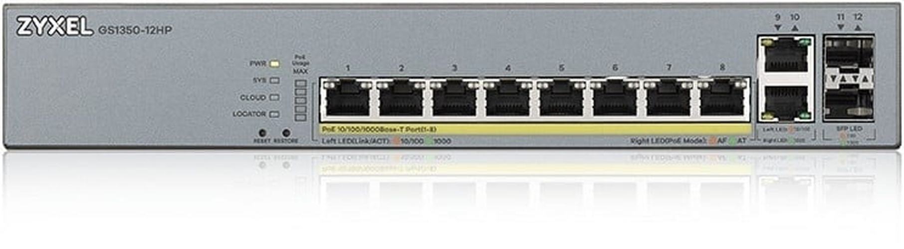 Zyxel Zyxel GS1350-12HP 12-Poorts Managed PoE+ Surveillance Switch - 130W
