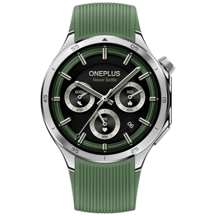 OnePlus OnePlus Watch 3 Smartwatch - Zilver / Groene Rubberen Band