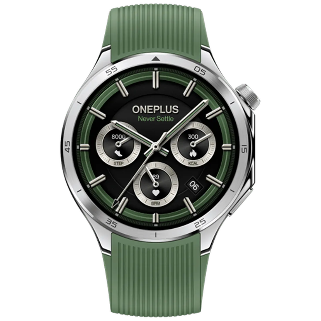 OnePlus OnePlus Watch 3 Smartwatch - Zilver / Groene Rubberen Band