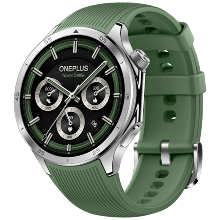 OnePlus OnePlus Watch 3 Smartwatch - Zilver / Groene Rubberen Band