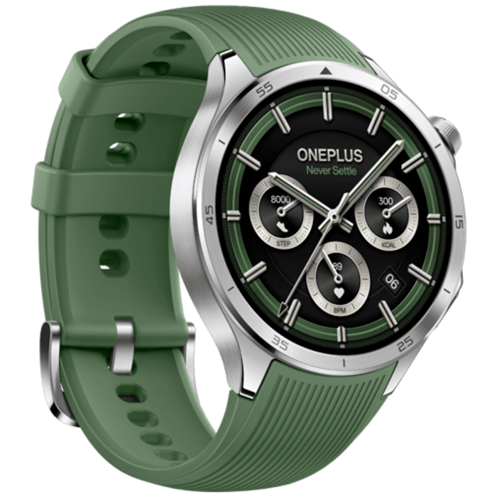 OnePlus OnePlus Watch 3 Smartwatch - Zilver / Groene Rubberen Band