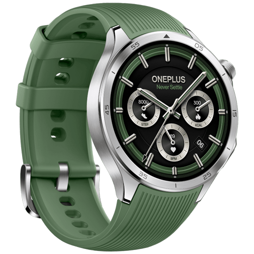 OnePlus OnePlus Watch 3 Smartwatch - Zilver / Groene Rubberen Band