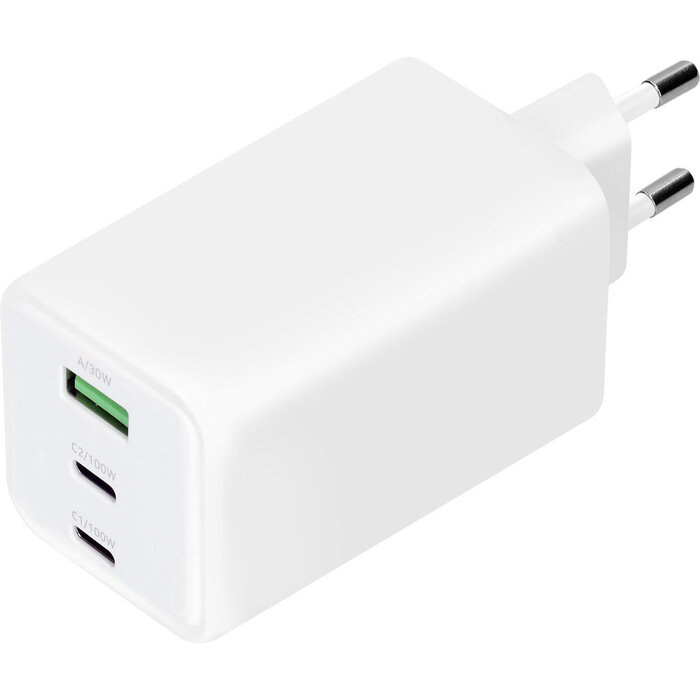 Mobiparts Mobiparts GaN Snellader 100W - 2x USB-C / 1x USB-A - PD 3.0 & QC - Wit