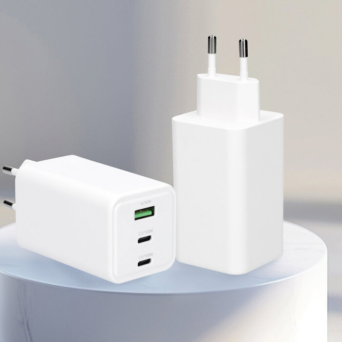 Mobiparts Mobiparts GaN Snellader 100W - 2x USB-C / 1x USB-A - PD 3.0 & QC - Wit