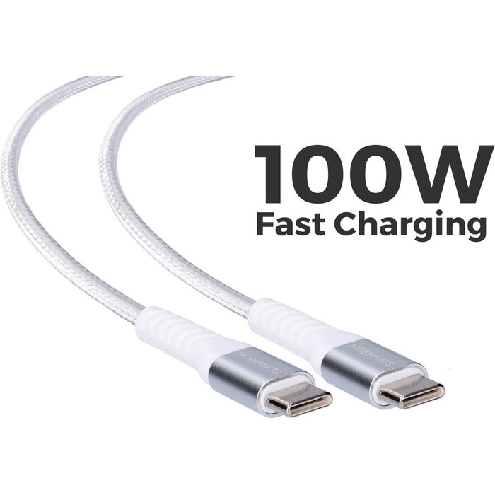 Mobiparts Mobiparts USB-C naar USB-C Geweven Kabel 100W - 1,5m - Wit