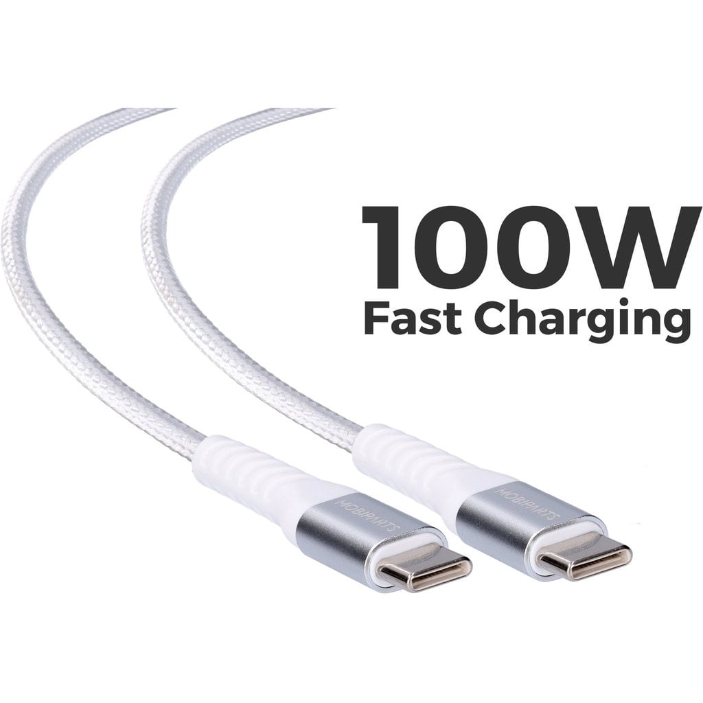 Mobiparts Mobiparts USB-C naar USB-C Geweven Kabel 100W - 1,5m - Wit