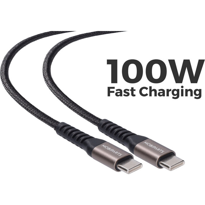 Mobiparts Mobiparts USB-C naar USB-C Geweven Kabel 100W - 1,5m - Zwart