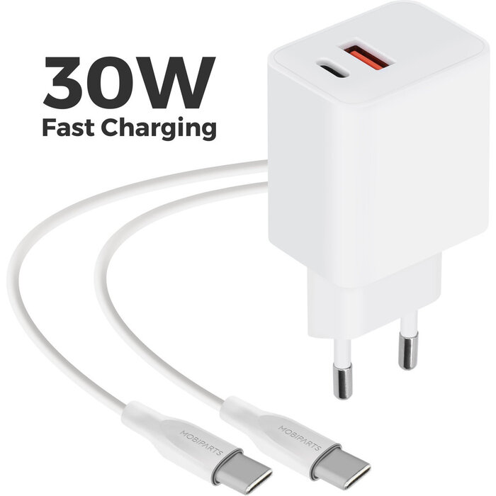 Mobiparts Mobiparts Wall Charger 30W Dual USB-C/USB-A + USB-C Kabel - Wit