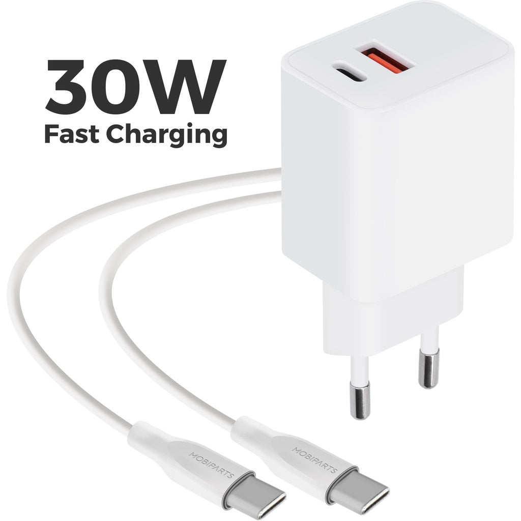 Mobiparts Mobiparts Wall Charger 30W Dual USB-C/USB-A + USB-C Kabel - Wit