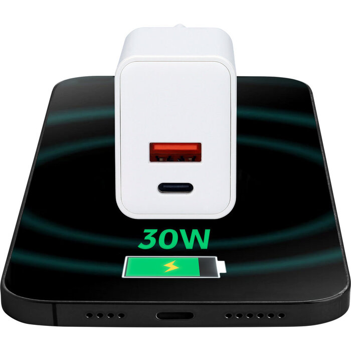 Mobiparts Mobiparts Wall Charger 30W Dual USB-C/USB-A + USB-C Kabel - Wit