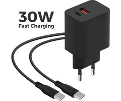 Mobiparts Mobiparts 30W Thuislader Dual USB-C/USB-A met USB-C Kabel - Zwart