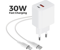 Mobiparts Mobiparts Wall Charger 30W Dual USB-C/USB-A met Lightning Kabel - Wit