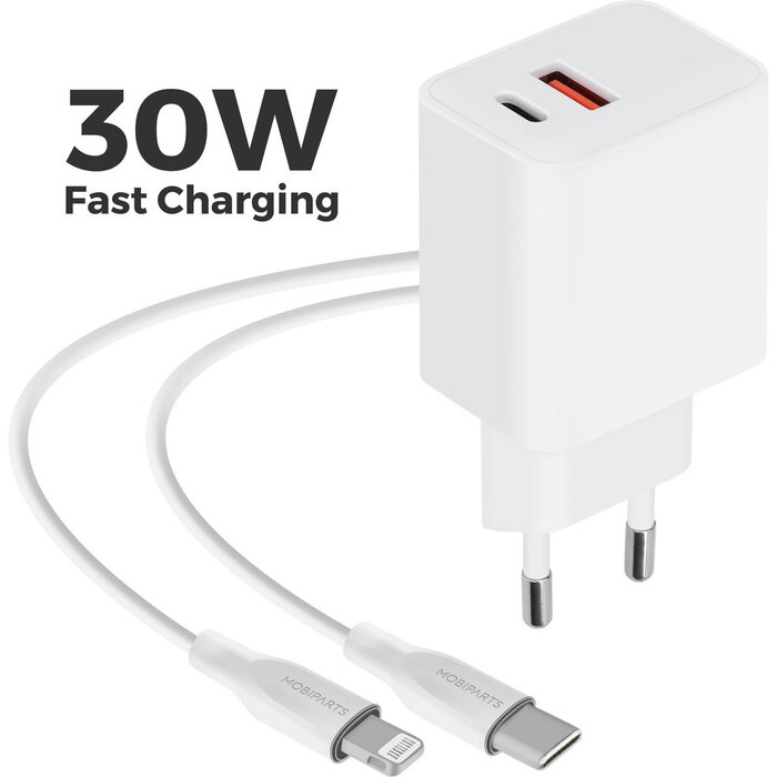 Mobiparts Mobiparts Wall Charger 30W Dual USB-C/USB-A met Lightning Kabel - Wit