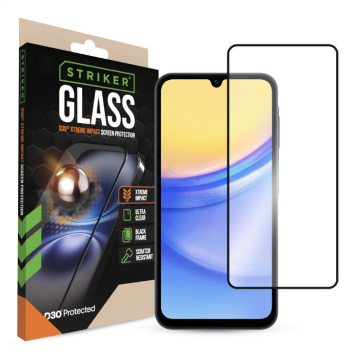 Striker Striker D3O Xtreme Impact Glass Screen Protector - Black Frame - Samsung Galaxy A15 (4G/5G)