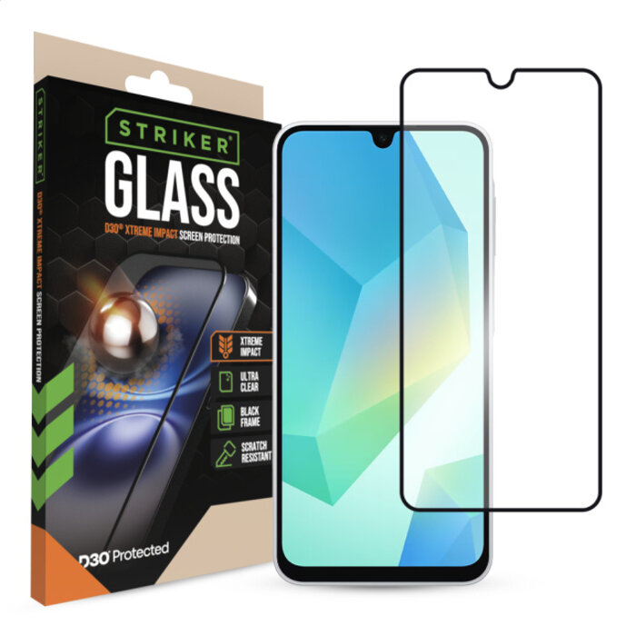 Striker Striker D3O Xtreme Impact Glass Screen Protector - Black Frame - Samsung Galaxy A16 (4G/5G)/A17 (4G/5G)/A18 5G/A26 5G