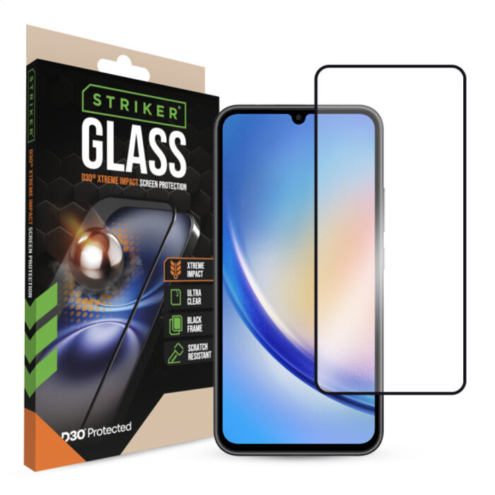 Striker Striker D3O Xtreme Impact Glass Screen Protector - Black Frame - Samsung Galaxy A34 5G