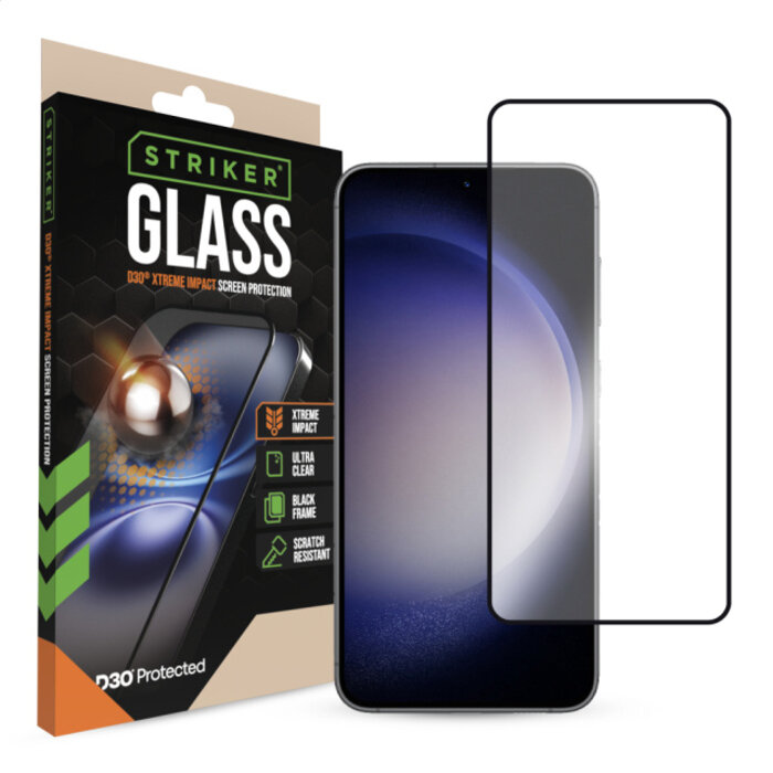 Striker Striker D3O Xtreme Impact Glass Screen Protector - Black Frame - Samsung Galaxy S22 5G/S23 5G