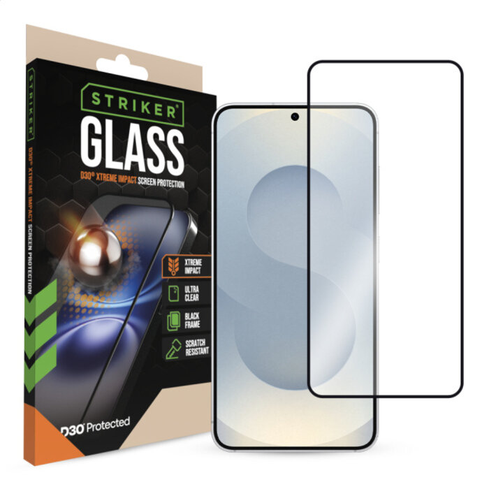 Striker Striker D3O Xtreme Impact Glass Screen Protector - Black Frame - Samsung Galaxy S24 5G/S25 5G