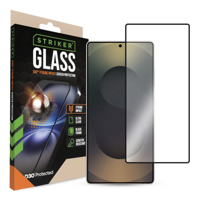 Striker Striker D3O Xtreme Impact Glass Screen Protector - Black Frame - Samsung Galaxy S25 Ultra 5G