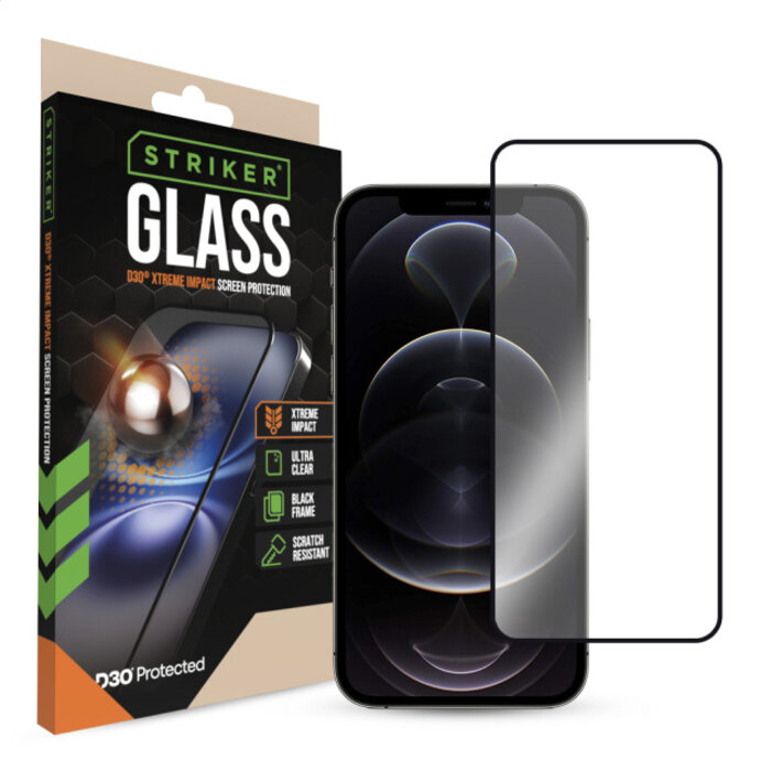 Striker Striker D3O Xtreme Impact Glass Screen Protector - Black Frame - Apple iPhone 12/12 Pro