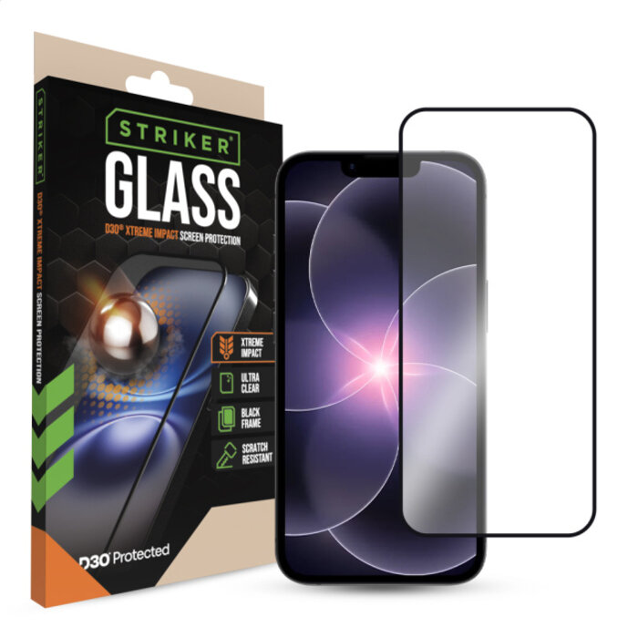 Striker Striker D3O Xtreme Impact Glass Screen Protector - Black Frame - Apple iPhone 13/13 Pro/14/16e/17e